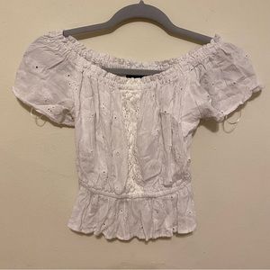 Cottagecore white cotton eyelet embroidered blouse